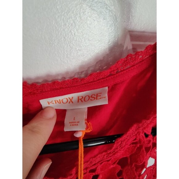 Knox Rose Sleeveless Cherry Red Crochet Belted Knee Length Dress W Pockets L NWT - Picture 6 of 9